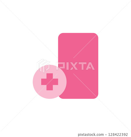 Medical Icon Representing Health Technology with a Tablet and Plus Symbol in Pink Color Medical Icon Representing Health Technology with a Tablet and Plus Symbol in Pink Color 128422392