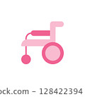 Medical Icon of a Pink Wheelchair Symbolizing Accessibility and Mobility for Individuals with Disabilities 128422394