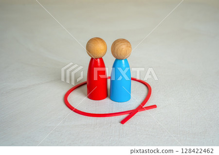 Two opponents are outlined with a red line. Find a solution through cooperation. The last one takes all. Power struggles, competition outcomes, or the stakes in diplomatic or corporate face-offs. 128422462
