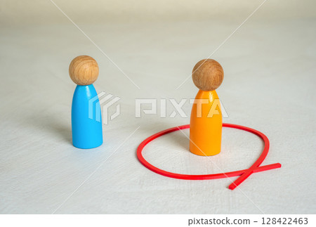 One of the people inside the circled ring. Difficulties in communication. Do not allow close to you. Psychology and therapy, social anxiety, or emotional protection. One of the people inside the circled ring. Difficulties in communication. Do not allow close to you. Psychology and therapy, social anxiety, or emotional protection. 128422463