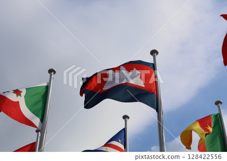 Cambodian flag fluttering in the wind Cambodian flag fluttering in the wind 128422556