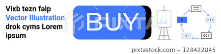 Blue Buy button, blank canvas on a stand, circular flow diagram with various symbols. Ideal for UIUX design, e-commerce, art presentation, website navigation, creative workflow, digital marketing Blue Buy button, blank canvas on a stand, circular flow diagram with various symbols. Ideal for UIUX design, e-commerce, art presentation, website navigation, creative workflow, digital marketing 128422845
