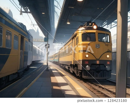 Trains facing each other 128423180