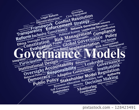 Governance Models Word Cloud. Core Concepts of Power, Policy, and Institutional Control 128423491