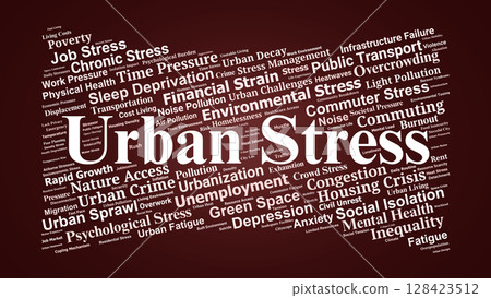Urban Stress Word Cloud. Exploring Factors Impacting Mental Health In Modern Cities 128423512