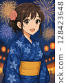 浴衣女孩 1 夏日祭 煙火表演 夏日回憶 [AI 生成的圖像] 128423648