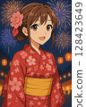 浴衣女孩2夏日祭煙火大會夏日回憶[AI生成的圖像] 128423649