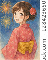 浴衣女孩3夏日祭煙火大會夏日回憶[AI生成的圖像] 128423650