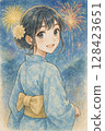 浴衣女孩4 夏日祭煙火大會 夏日回憶 [AI 生成的圖像] 128423651
