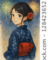 浴衣女孩5 夏日祭煙火大會 夏日回憶 [AI 生成的圖像] 128423652