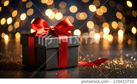 Red gift box with ribbon and bow, perfect for Christmas, birthday, or Valentine's Day celebrations Red gift box with ribbon and bow, perfect for Christmas, birthday, or Valentine's Day celebrations 128423710