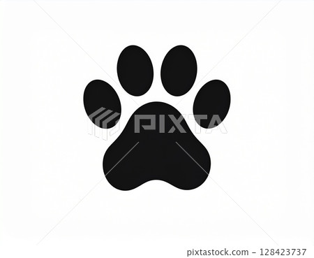 Simple cat paw icon (white background, black silhouette) 128423737