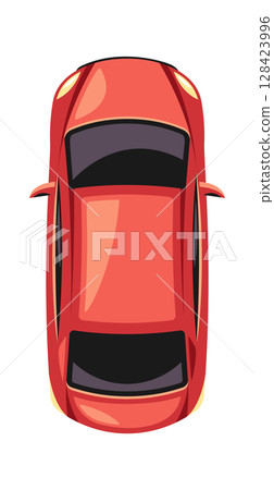 Red hatchback car top view 128423996