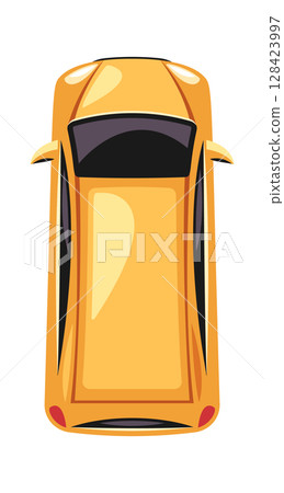 Minivan orange car top view 128423997