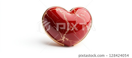 Glossy Red Crystal Heart on White Background 128424054