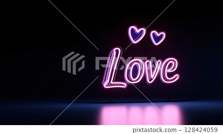 Glowing Neon Love Sign with Hearts Conveying Passionate Affection and Enchanted Romance Glowing Neon Love Sign with Hearts Conveying Passionate Affection and Enchanted Romance 128424059