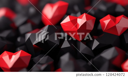 Mesmerizing Red Geometric Crystal Facets Abstract Art Design 128424072
