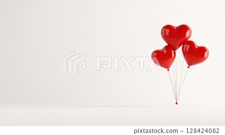 Red Heart Shaped Balloons Floating on White Background for Valentine s Day Red Heart Shaped Balloons Floating on White Background for Valentine s Day 128424082