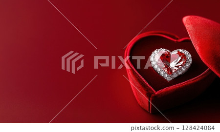 Red Heart Shaped Gift Box with Diamond Rings for a Romantic Occasion Red Heart Shaped Gift Box with Diamond Rings for a Romantic Occasion 128424084