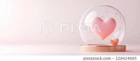 Red Heart Shaped Glass Sphere on Wooden Pedestal with Copy Space Red Heart Shaped Glass Sphere on Wooden Pedestal with Copy Space 128424085