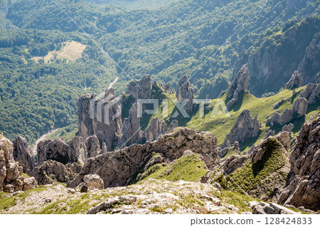Rugged Alpine Peaks And Verdant Valleys In The Grigna Massif: Scenic Mountain Landscape In Lombardy Region Of Northern Italy Near Lake Como 128424833