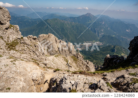 Rugged Alpine Peaks And Verdant Valleys In The Grigna Massif: Scenic Mountain Landscape In Lombardy Region Of Northern Italy Near Lake Como 128424860