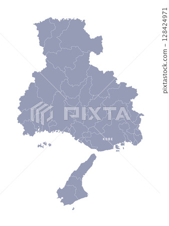 Map of Hyogo prefecture with administrative divisions in gray Map of Hyogo prefecture with administrative divisions in gray 128424971