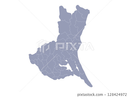 Map of Ibaraki prefecture with administrative divisions in gray Map of Ibaraki prefecture with administrative divisions in gray 128424972