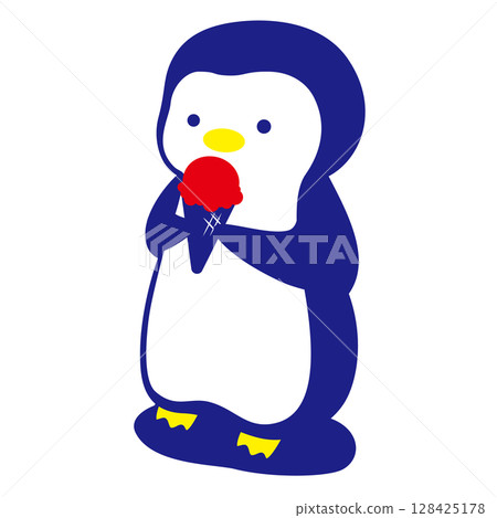 Illustration material: Penguin eating ice cream with shadow Illustration material: Penguin eating ice cream with shadow 128425178