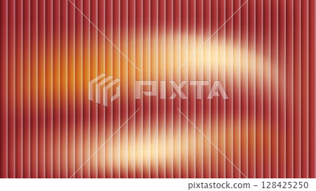 Abstract fractal glass gradient background with red, orange and yellow blur colors and rippled chrome design. Ribbed wallpaper with striped surface, soft glossy lights and flow. Vector illustration. 128425250