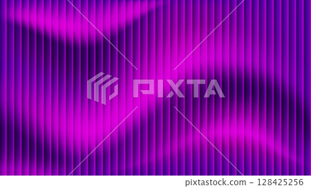 Abstract fractal glass gradient background with purple and pink blur colors and rippled chrome design. Ribbed lines wallpaper with wavy dynamic flow and vibrant movement texture. Vector illustration. 128425256