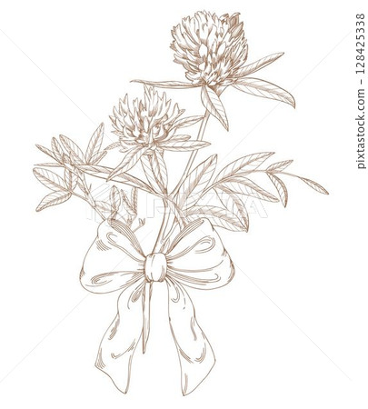 Clover and bow. Handmade vector ink illustration.  128425338