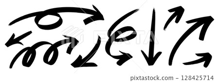 Hand-drawn arrow set - simple black vector icon material (freehand line drawing) 128425714