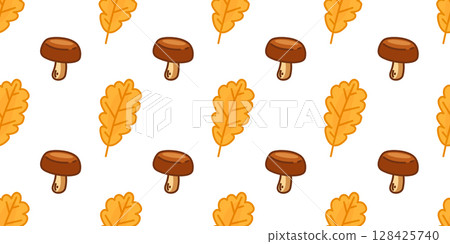Autumn Mushrooms Leaves Pattern Autumn Mushrooms Leaves Pattern 128425740