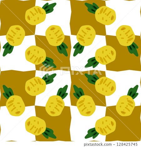 Seamless Pineapple Checkerboard Fruit Pattern Seamless Pineapple Checkerboard Fruit Pattern 128425745