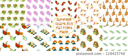 Summer Seamless Pattern Collection Set Summer Seamless Pattern Collection Set 128425748