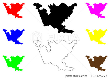 Shahrekord city (Islamic Republic of Iran, Persia, IRI, Chaharmahal and Bakhtiari province) map vector illustration, scribble sketch Shahr-e Kord map 128425774