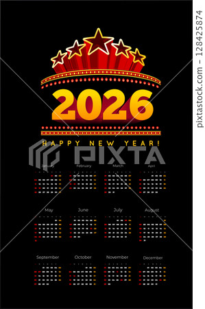 Congratulations on the new year 2026 in the marquee style, Vector illustration on black Congratulations on the new year 2026 in the marquee style, Vector illustration on black 128425874