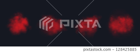 Realistic red smokes or haze on a transparent background. Magic fog, vapor. Vector illustration Realistic red smokes or haze on a transparent background. Magic fog, vapor. Vector illustration 128425885