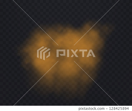 Realistic orange smoke or haze on a transparent background. Magic fog, vapor. Vector illustration. 128425894
