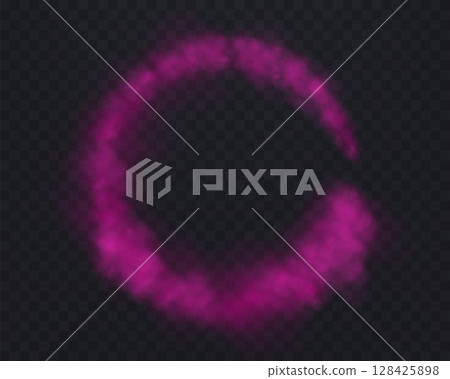 Realistic pink smoke circle or haze on a transparent background. Magic fog, vapor. Vector illustration. 128425898