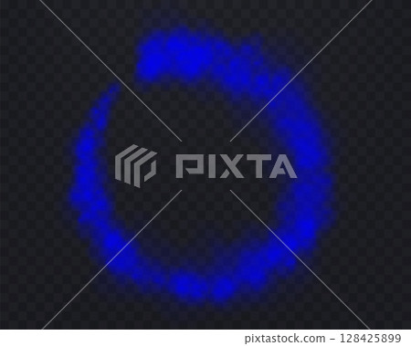 Realistic blue smoke circle or haze on a transparent background. Magic fog, vapor. Vector illustration. 128425899