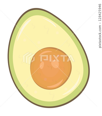 Half an avocado with pit, color vector illustration Half an avocado with pit, color vector illustration 128425946