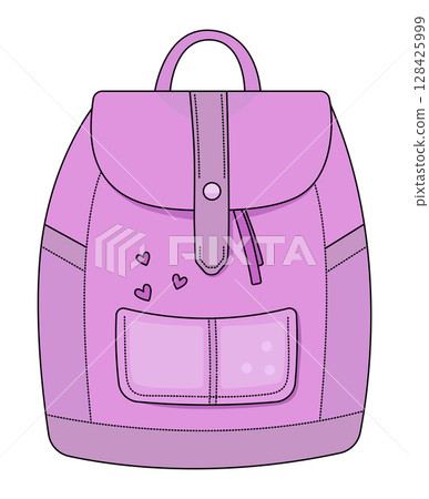 Romantic and feminine pink backpack with hearts, color vector illustration Romantic and feminine pink backpack with hearts, color vector illustration 128425999