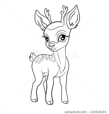 Doodle Vector Illustration of a Deer in Cartoon Style 128426165