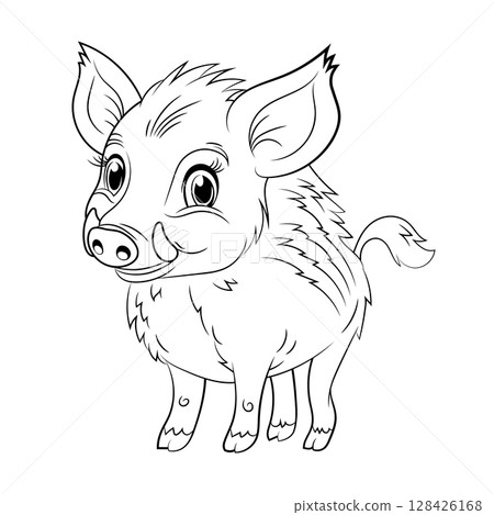 Doodle Vector Illustration of a Wild Boar in Cartoon Style 128426168