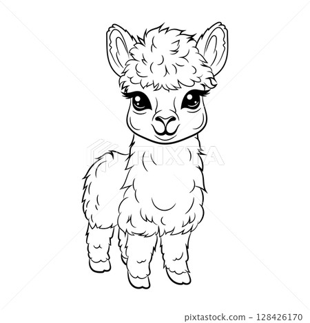 Doodle Vector Illustration of Alpaca in Cartoon Style 128426170