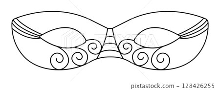 Black line masquerade mask for Purim holiday, vector monochrome illustration Black line masquerade mask for Purim holiday, vector monochrome illustration 128426255