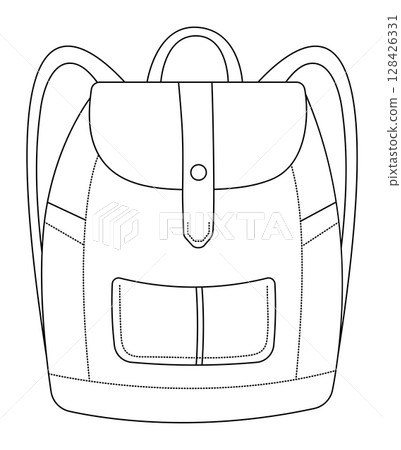 Black line backpack doodle, bag for school and travel, vector thin outline illustration 128426331