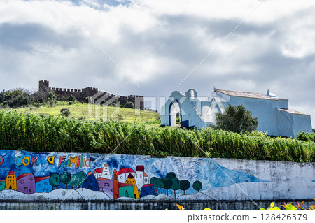 Castle and Igreja Matriz church in Santiago do Cacem, Alentejo, Portugal 128426379